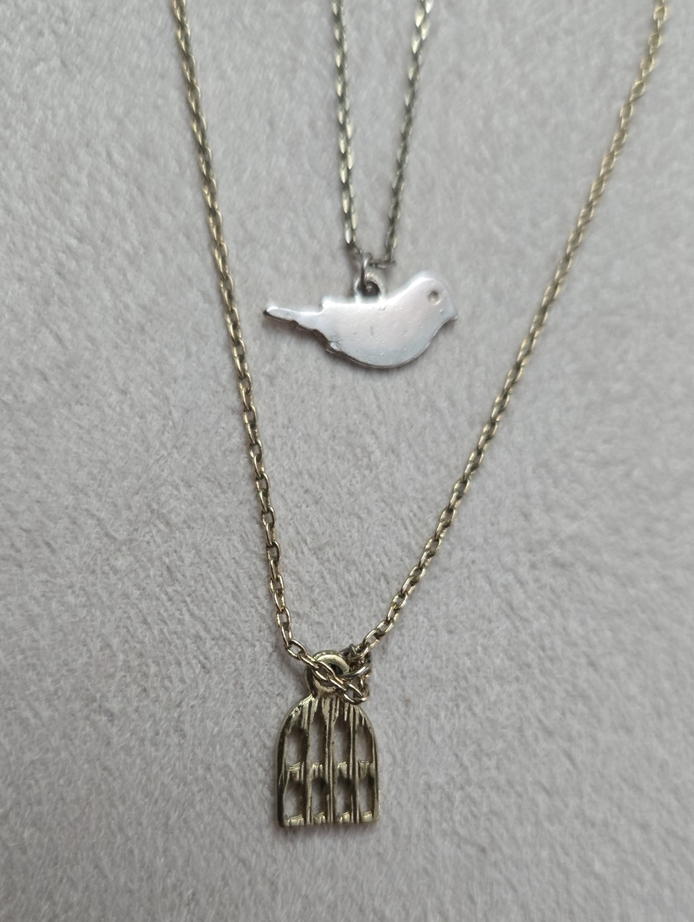 Two-Tone Bird & Birdcage Layered Necklace
